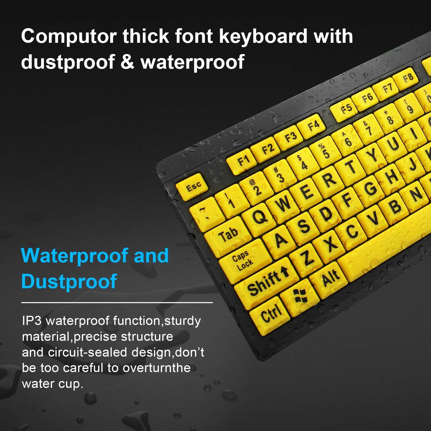 Large Print Computer Keyboard, Wired USB High Contrast Keyboard with Oversized Print Letters for Visually Impaired Low Vision Individuals (Yellow+Black)