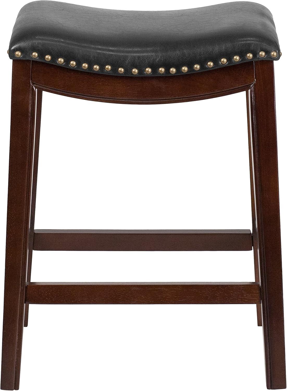 Flash Furniture 26'' High Backless Wood Counter Height Stool with LeatherSoft Saddle Seat