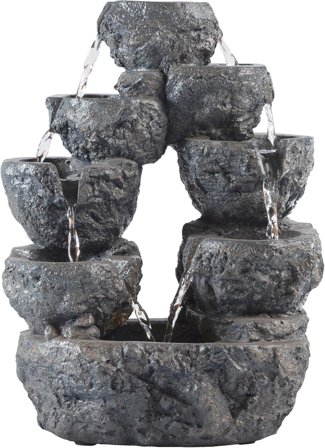 14" Resin Multi Tiered Cascading LED Fountain Gray - Alpine Corporation