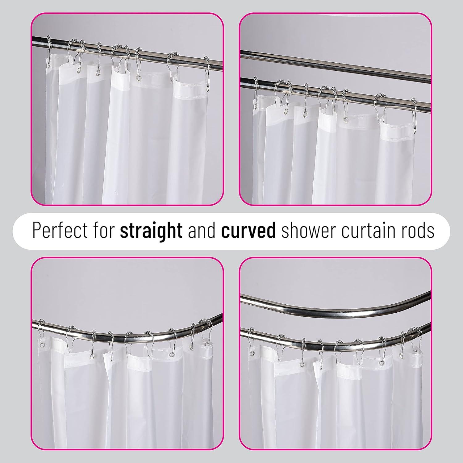 Slick- Shower Curtain Rings, 12 Pack Silver Shower Curtain Hooks Metal Shower Hooks Shower Curtain