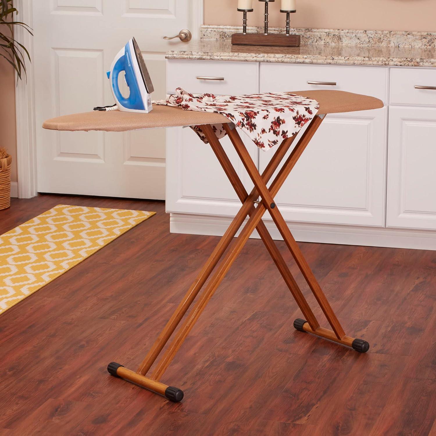 Tan FiberTech Cover Ironing Board with Bamboo Legs