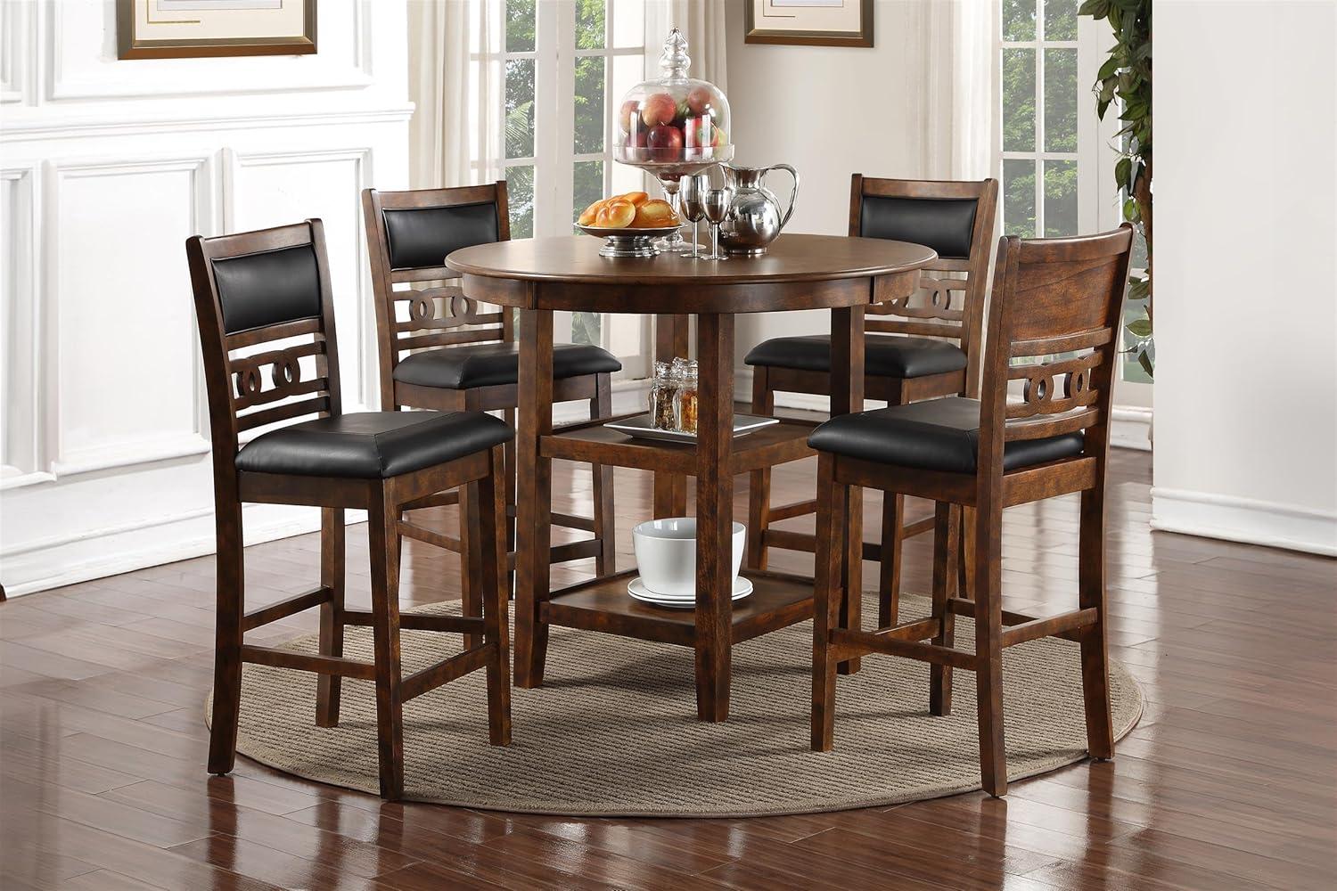 Gia 5-Piece Brown Wood Round Counter Dining Set