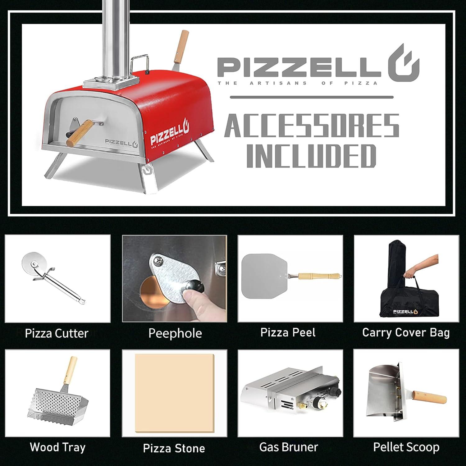 12" Red Stainless Steel Outdoor Gas and Wood Pizza Oven