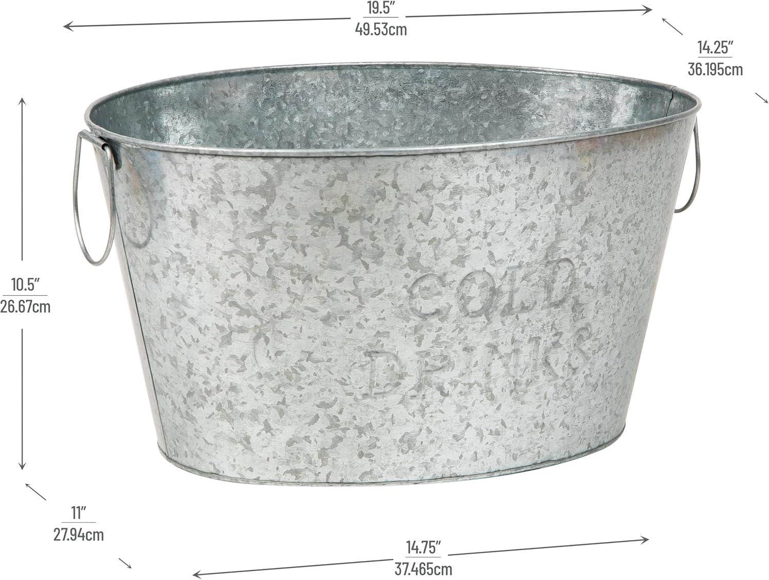 Medium Silver Galvanized Metal Beverage Bucket with Handles