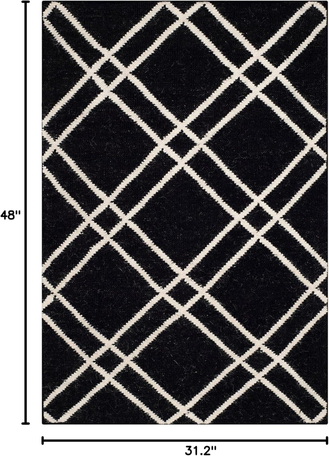 Dhurries DHU638 Hand Woven Accent Rug - Black/Ivory - 2'6"x4' - Safavieh.