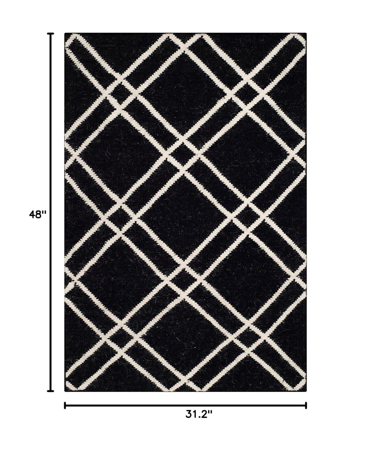 Dhurries DHU638 Hand Woven Accent Rug - Black/Ivory - 2'6"x4' - Safavieh.