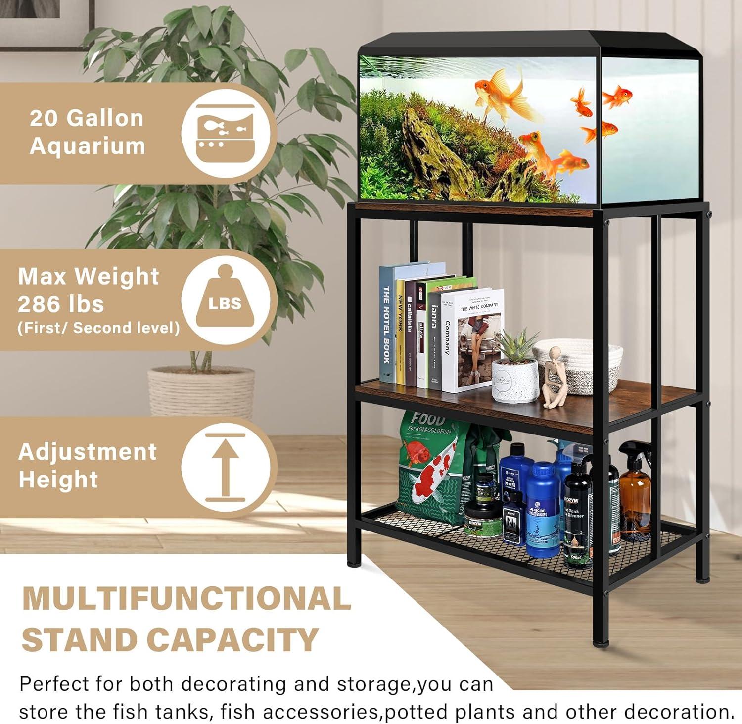 Tucker Murphy Pet™ 20 Gallon Fish Tank Stand, Upgraded Height Aquarium Stand Table With 2 Tiers Storage Shelf, Metal Reptile Breeder Turtle Terrarium Stand Rack, Black