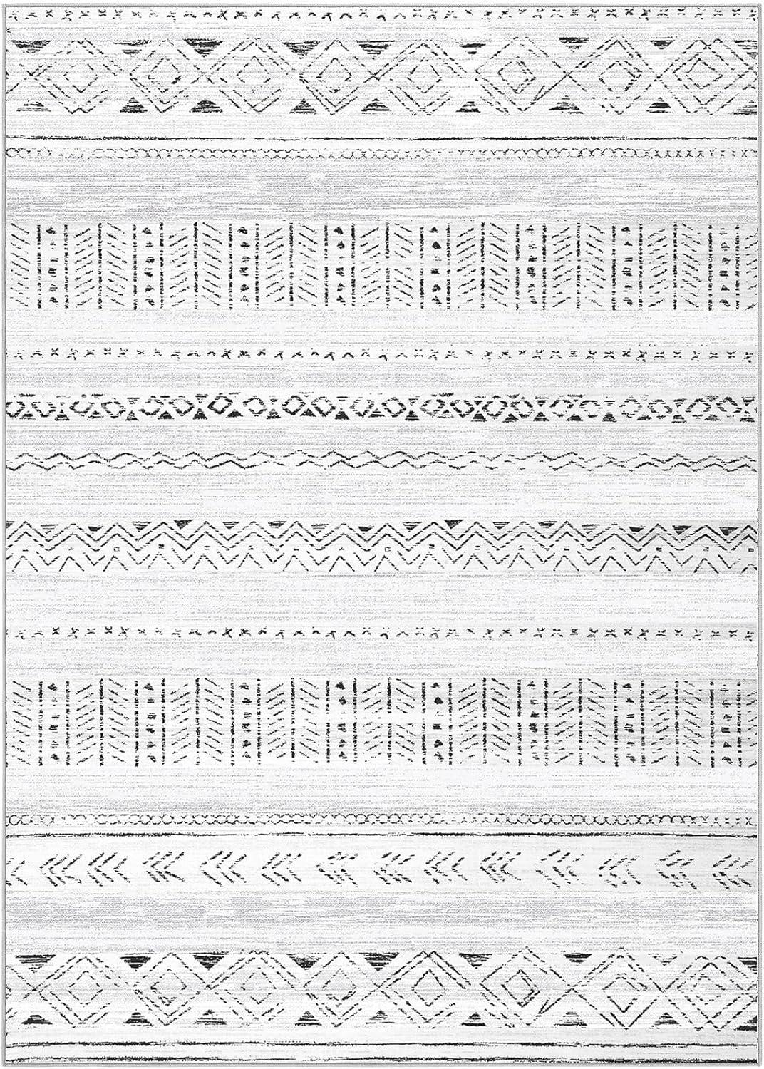 Large Living Room Area Rug 9x12: Soft Machine Washable Boho Moroccan Farmhouse Rugs for Bedroom Under Dining Table - Non-Slip Neutral Morden Indoor Floor Rug Carpet for Home Office Decor - Grey