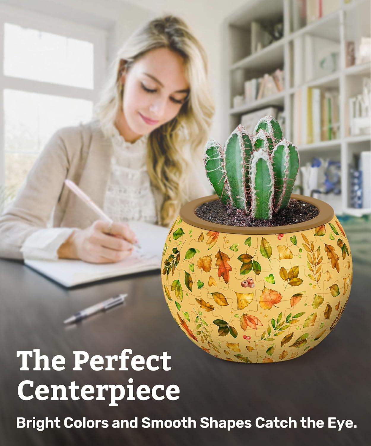 3D Puzzle Planter 80 Pieces - Flower Pot - Dancing Leaves in Fall, Home Decor Flower Pots for Indoor Cactus, Succulents Pots [K1108]
