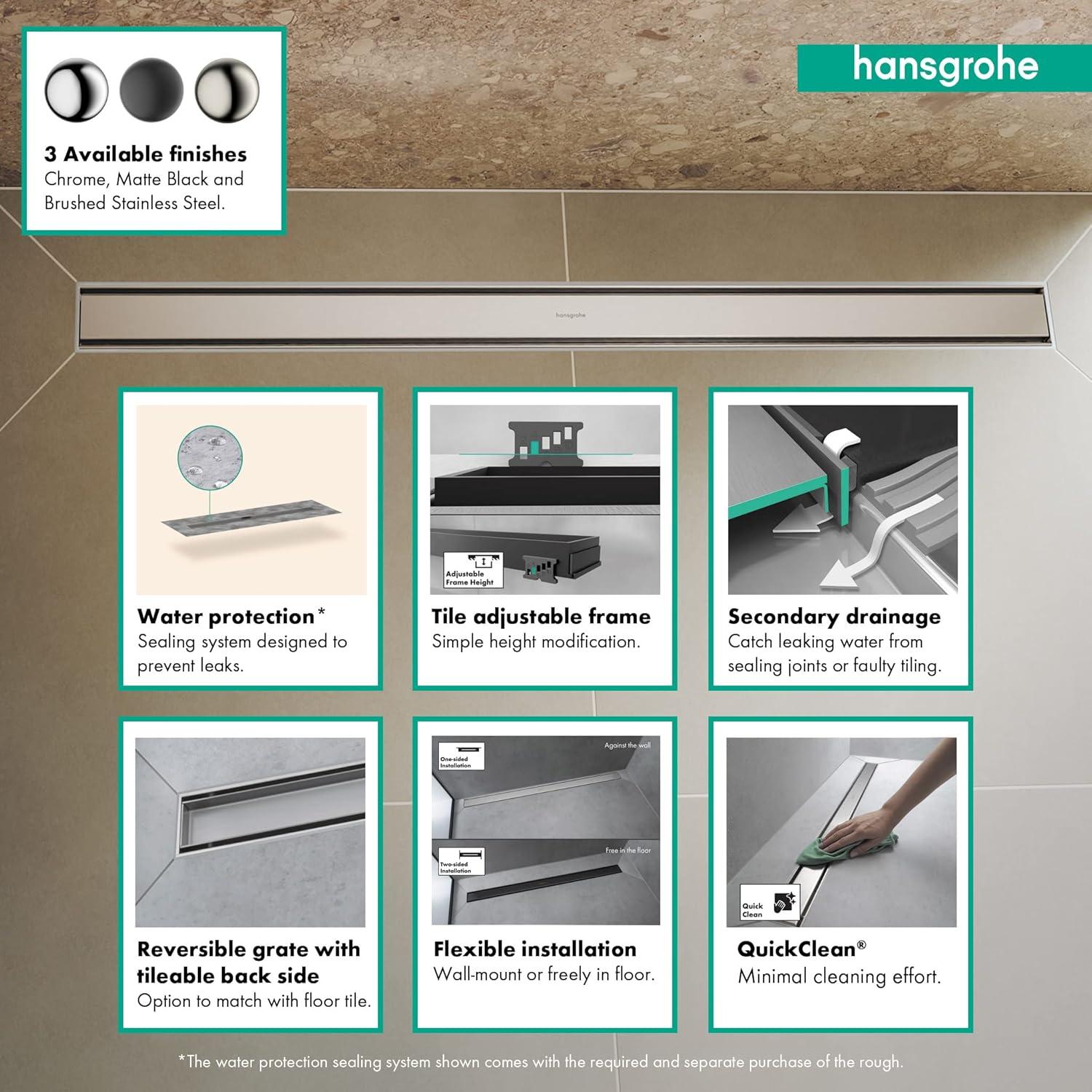 Hansgrohe RainDrain Match Trim Zero/ Tile 47 1/4" with Height Adjustable Frame