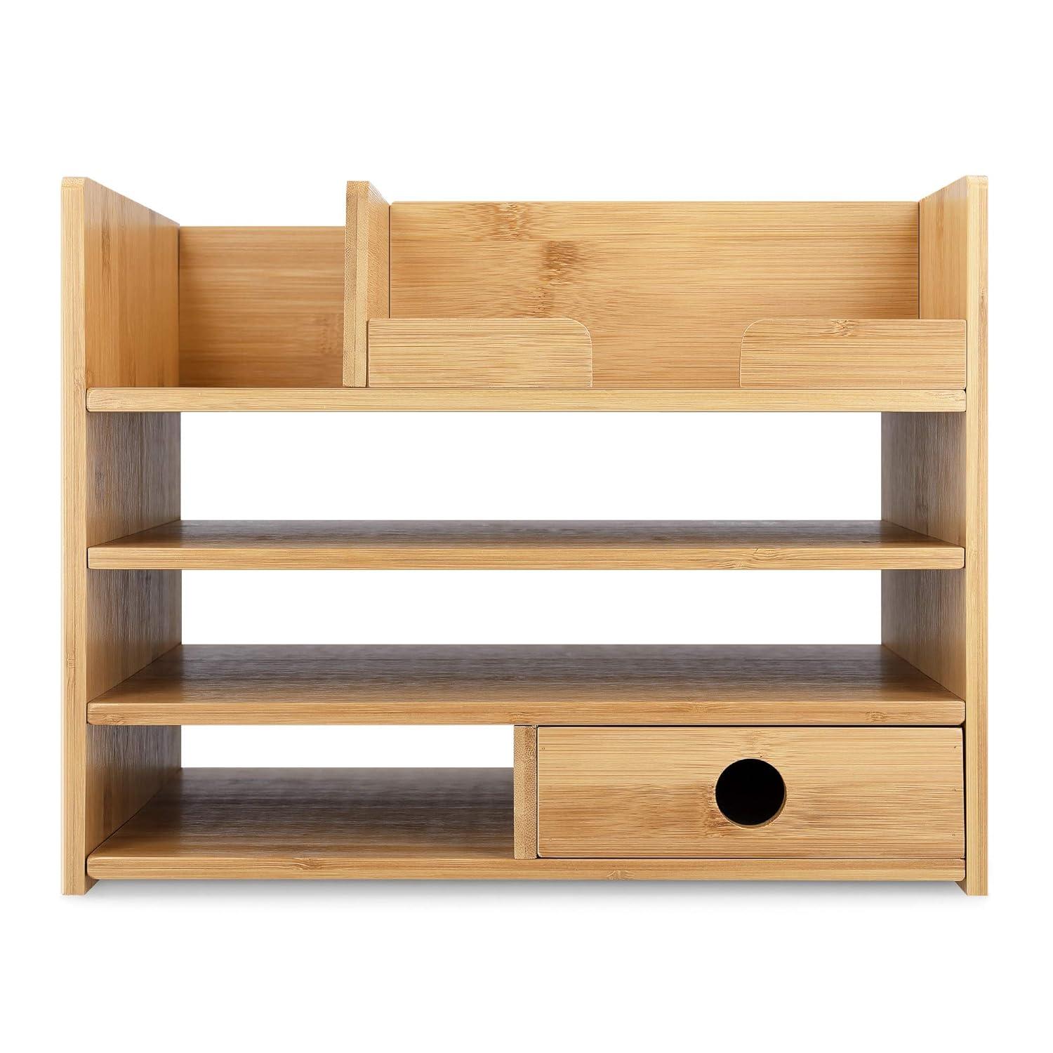 Navaris Bamboo Desk Organizer - Wood Desktop Storage Drawers and Compartments for Organizing Stationery, Documents, Files, Office Accessories