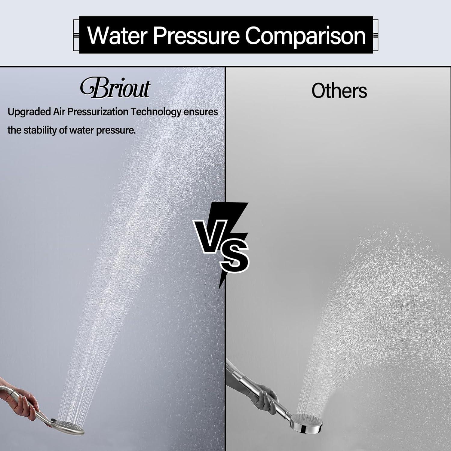 High Pressure Handheld Shower Head Briout 5-Settings Powerful Water Spray Shower Head against Low Pressure Water Flow with Stainless Hose and Adjustable Mount