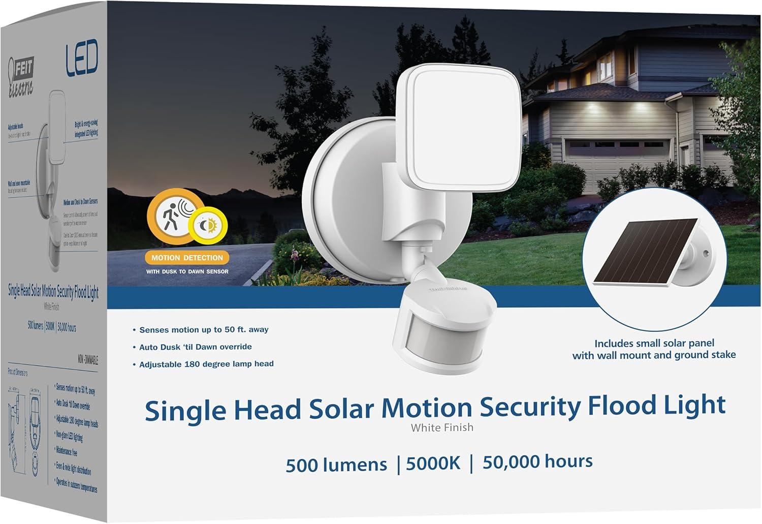 White Solar Powered LED Motion-Sensing Security Floodlight