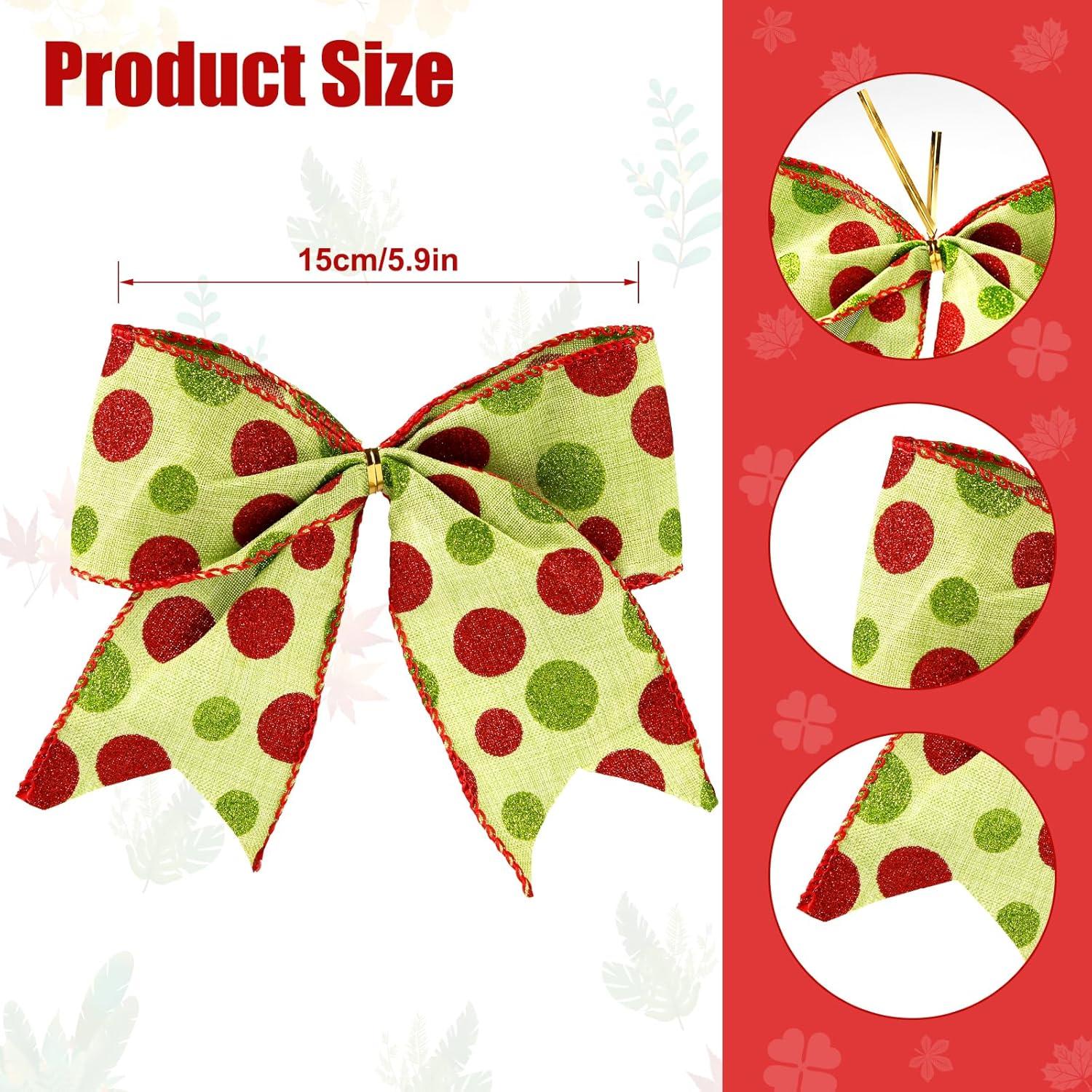 Sandistore Cute Cars 12pcs Christmas Tree Bows Ornaments 6 Inch Large Christmas Wreath Bows Red Green Xmas Tree Bows Christmas Glitter Dot Bows Ribbons Decoration For Garland Diamonds for Crafts