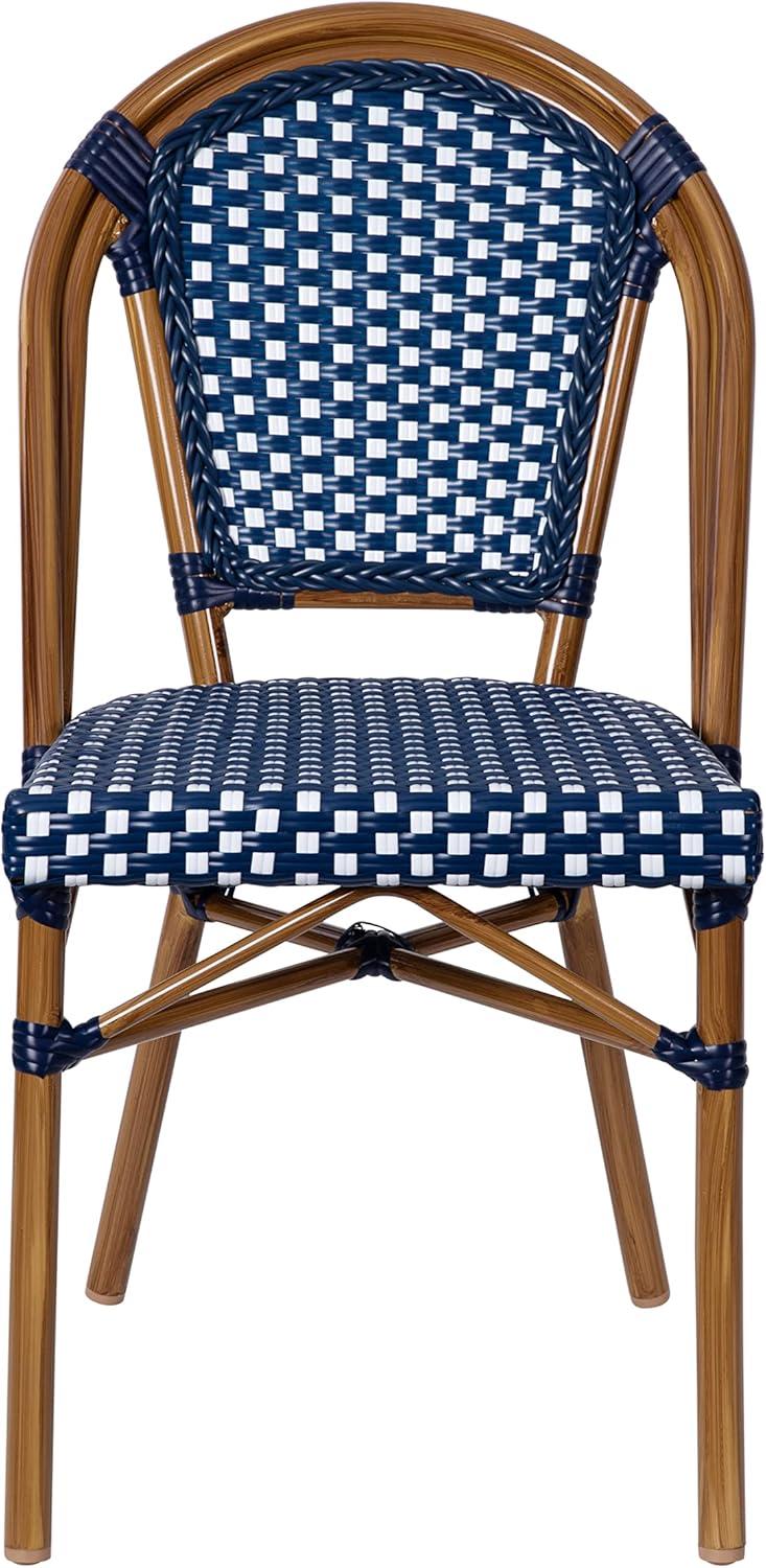 Flash Furniture Bordeaux Set of 2 Indoor/Outdoor Commercial Bistro Stacking Chairs, PE Rattan Back and Seat, Bamboo Print Aluminum Frame