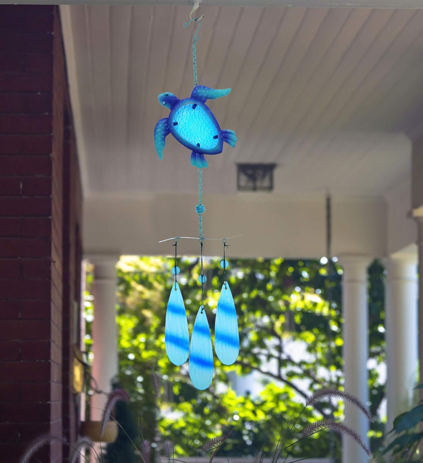 CoTa Global Blue Sea Turtle Hanging Sea Glass Wind Chime 27.56 Inch, Nautical Glass Windchime Outdoor Decor for a Harmonic Porch, Patio & Garden, Unique Beach Art Indoor Wind Chime Window Mobile