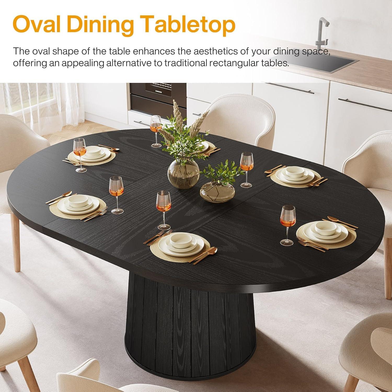Millwood Pines 55 Inch Oval Dining Table With Wood Base For Dining Room, Kitchen