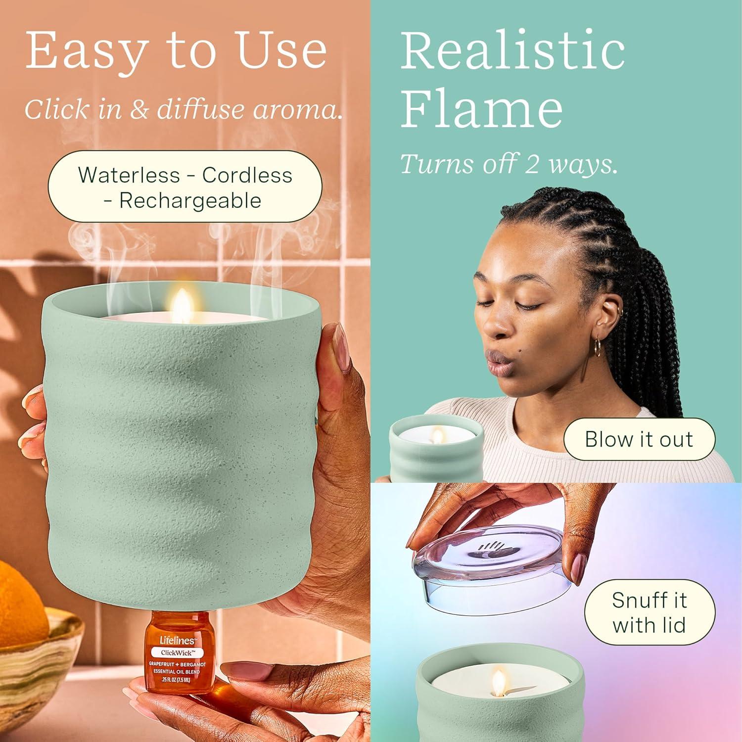 Fashion Finesse Flameless Candle Aromatherapy Essential Oil Diffuser With Essential Oil Blend - Cordless & Diffuser For Home - Scented Electric Candles Blow Out Flame
