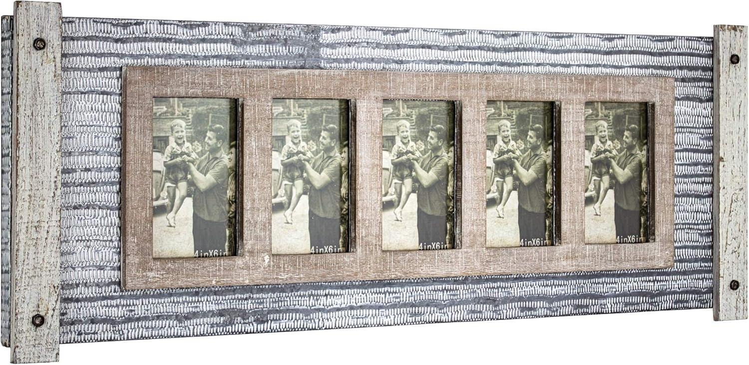 32" x 12" Rustic Wood and Metal Hanging 5 Picture Photo Frame Wall Accent - American Art Decor: Collage Display, Keyhole Mount