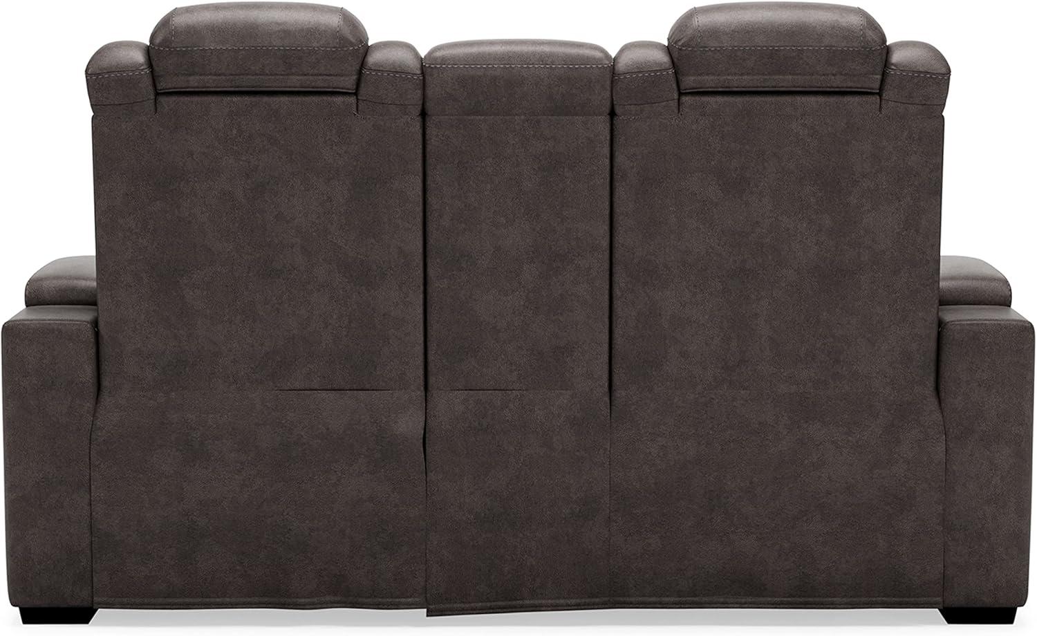 Gray Faux Leather Power Reclining Loveseat with Cup Holder