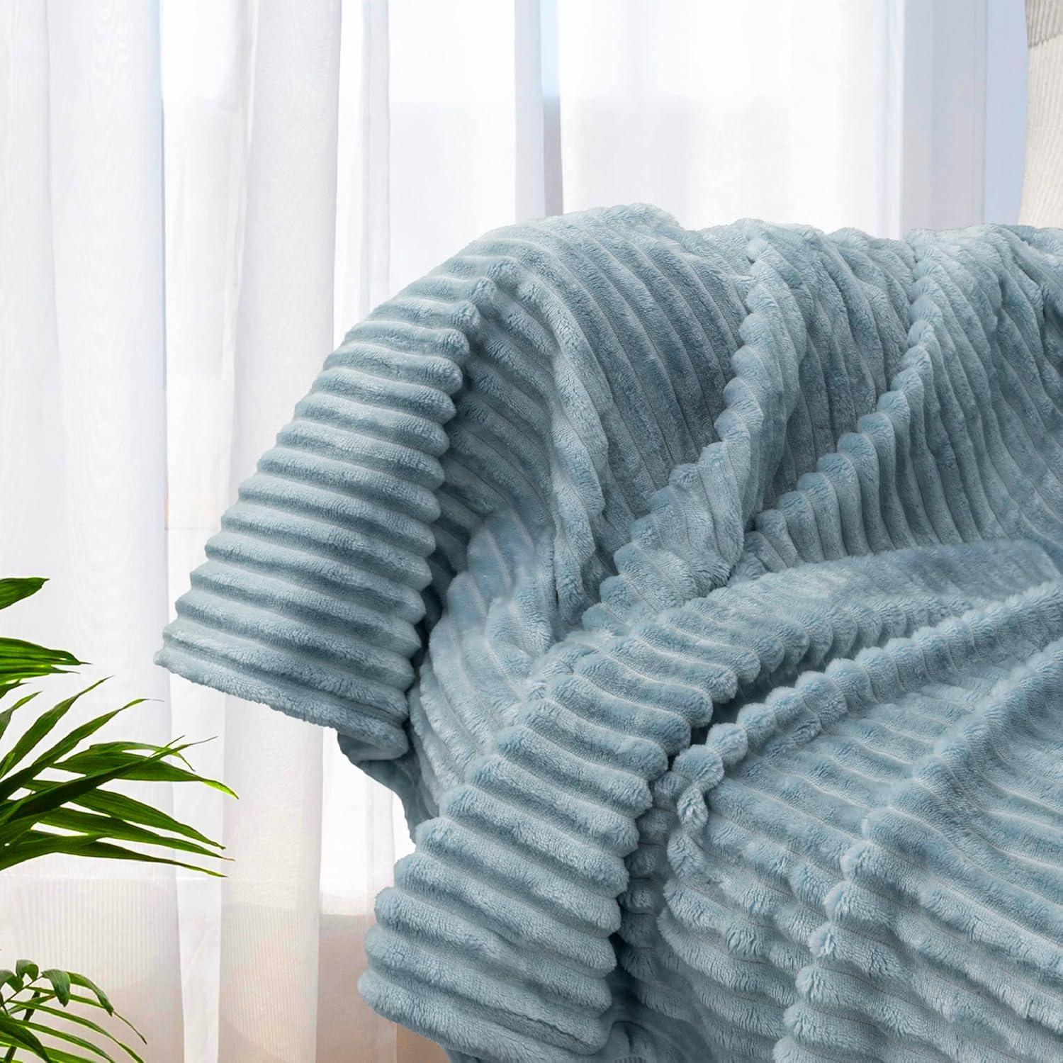 PAVILIA Super Soft Fleece Flannel Ribbed Striped Throw Blanket, Luxury Fuzzy Plush Warm Cozy for Sofa Couch Bed