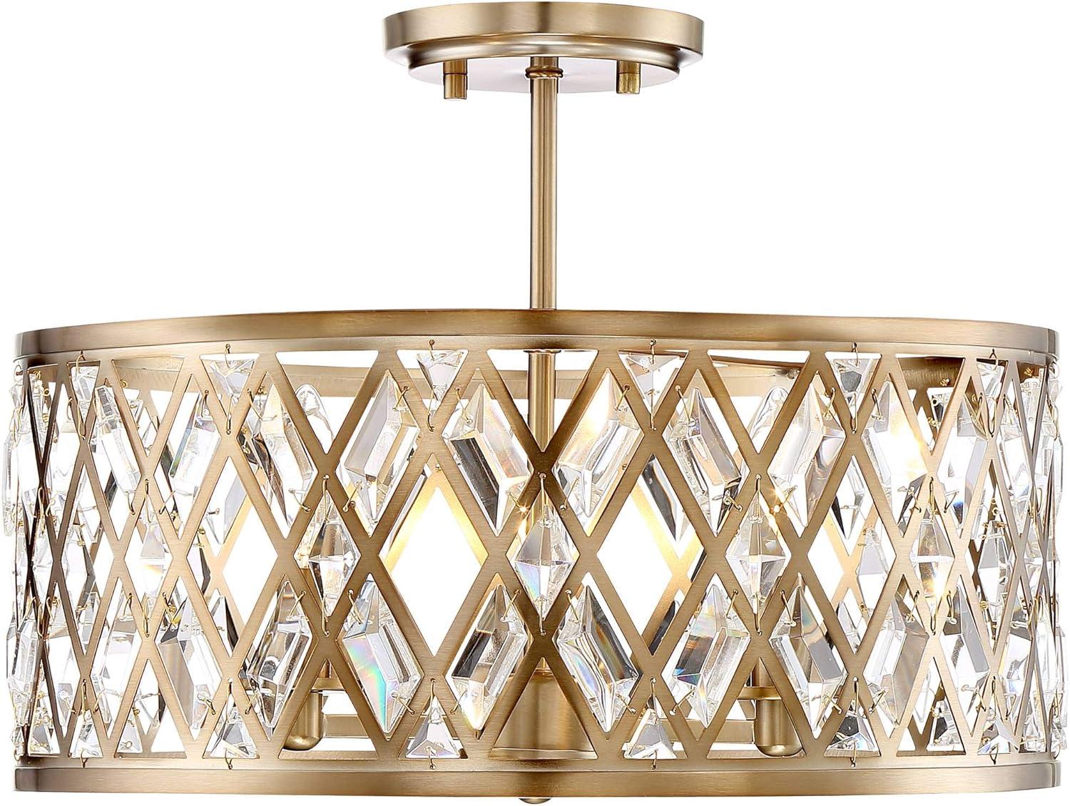 Possini Euro Design Tanz Modern Ceiling Light Semi Flush Mount Fixture 16 1/2" Wide Satin Brass 3-Light Clear Glass Crystal for Bedroom Kitchen House