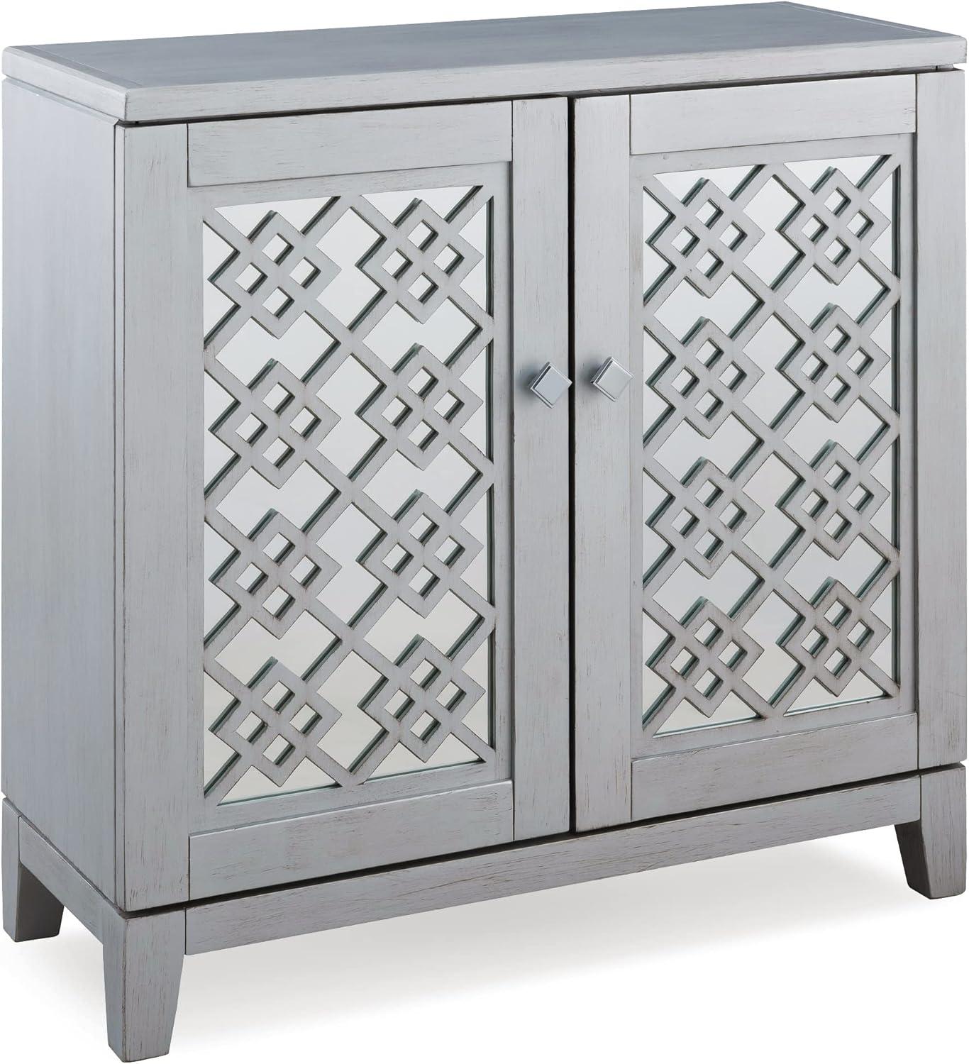 Silver Leaf Mirrored Diamond Filigree Entryway Cabinet