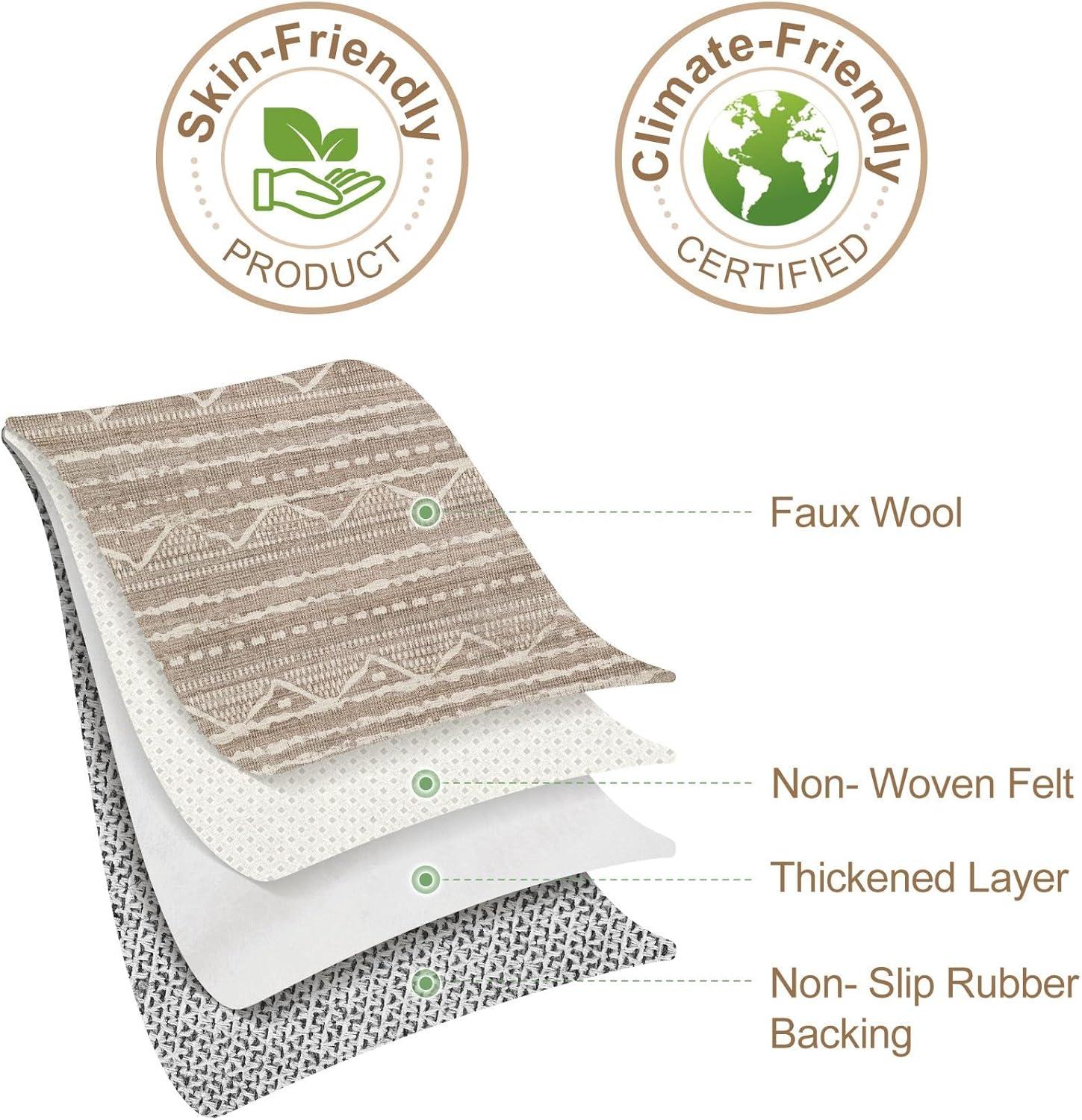 FairOnly 9'x12' Brown White Area Rugs Machine Washable Vintage Rugs for Bathroom Geometric Moroccan Ultra-Thin Area Rugs for Family Room Living Room Carpet