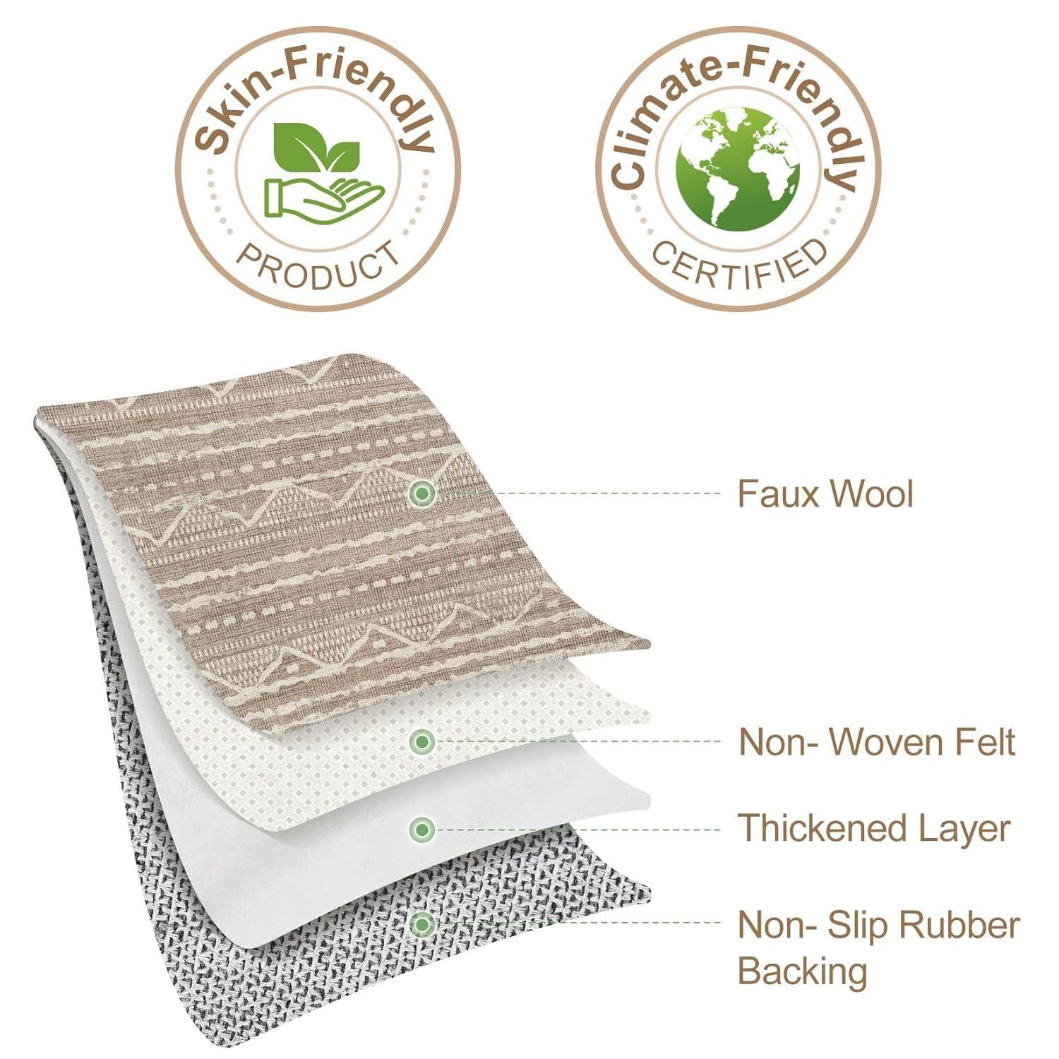 FairOnly 9'x12' Brown White Area Rugs Machine Washable Vintage Rugs for Bathroom Geometric Moroccan Ultra-Thin Area Rugs for Family Room Living Room Carpet