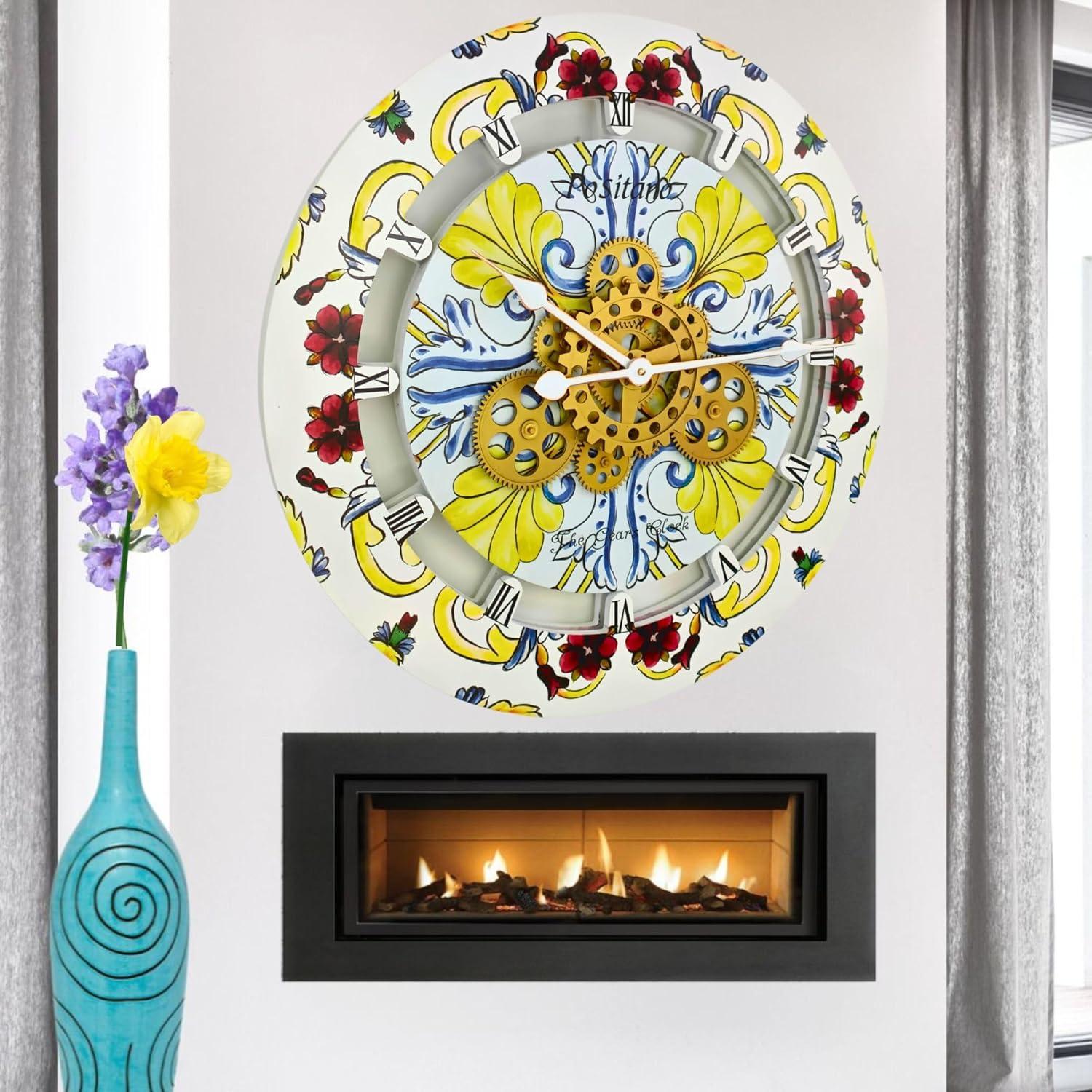 Wall Clock 24" Oversized for Living Room decor with Real Moving Gears Italy Collection