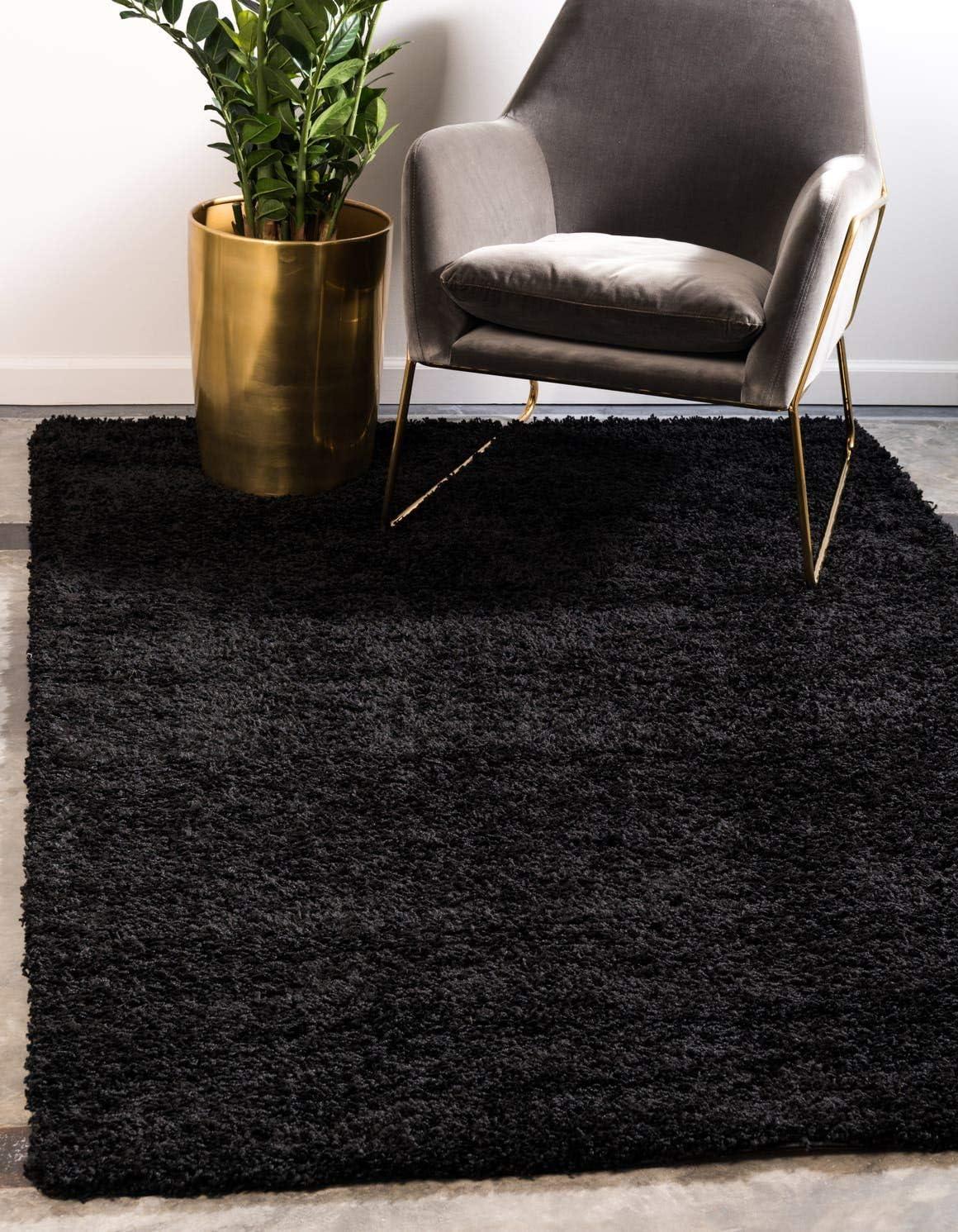 Jet Black 8' x 10' Solid Shag Synthetic Area Rug