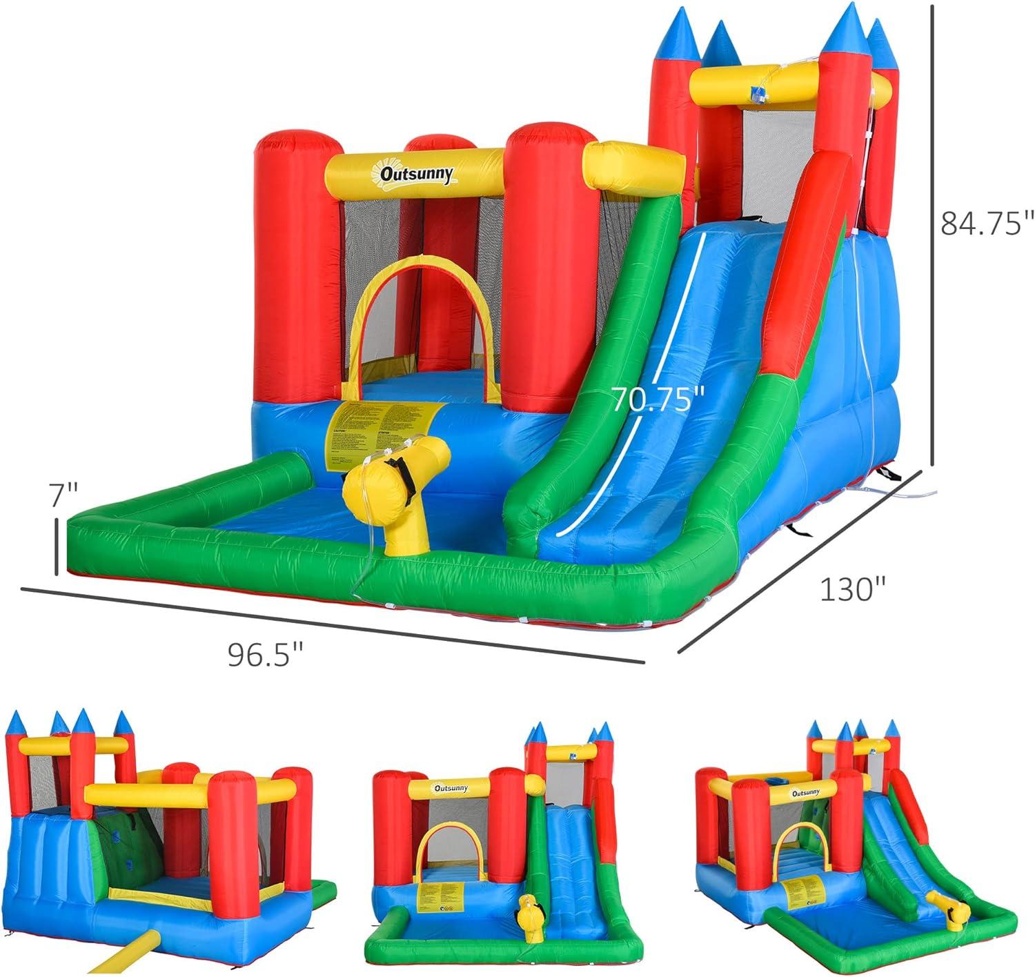 Outsunny 6-in-1 Red and Blue Inflatable Water Slide Bounce House