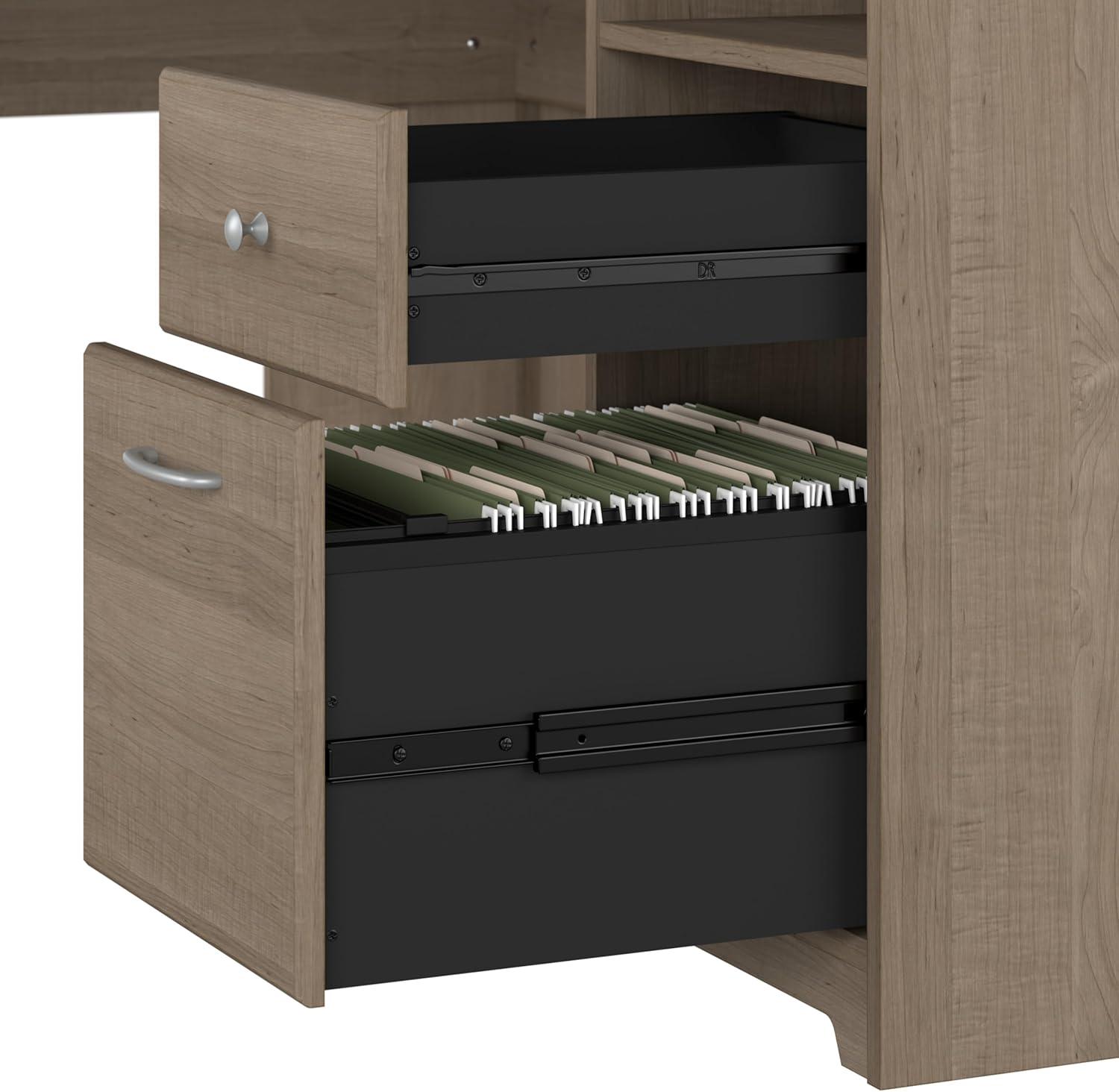 Bush Furniture Cabot 60" L Desk and Hutch with Storage, Ash Gray