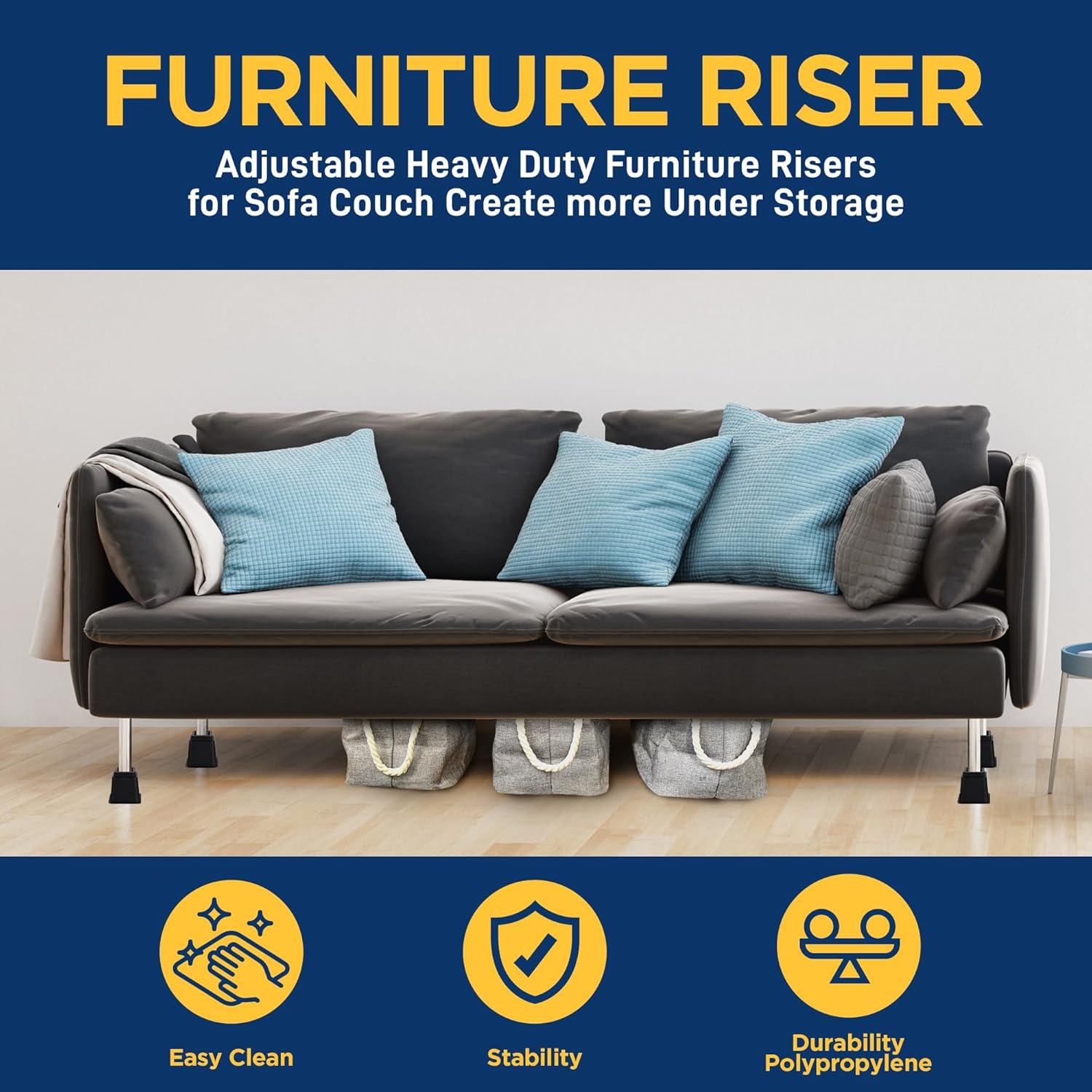 Black Heavy-Duty 3-Inch Furniture Leg Risers Set of 4