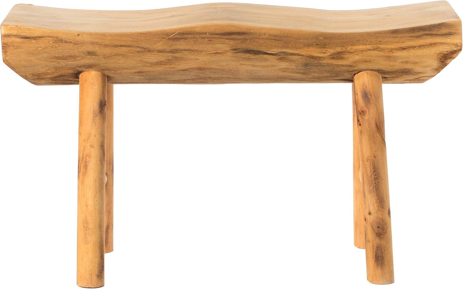 Vintiquewise Rustic Carved Wood Natural Edge Entryway Log Accent Bench