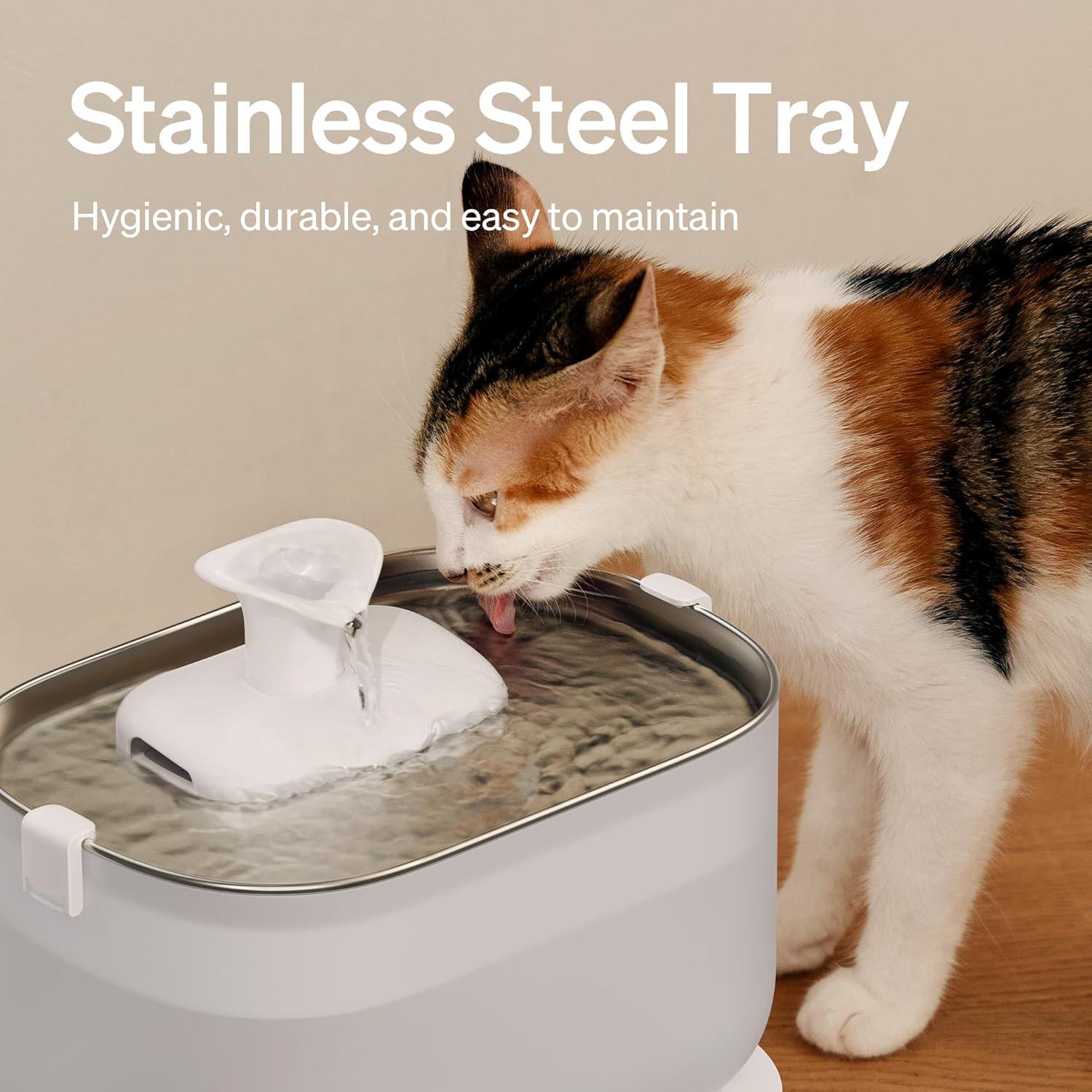 UNIVERSAL WINDOW SOLUTIONS Cat Water Fountain With Wireless Pump, 2.5L/84Oz Pet Water Fountain For Cats Indoor Stainless Steel, Cat Water Dispenser With Two Flow Modes, Pat Fountain For Drinking Easy Clean, BPA-Free