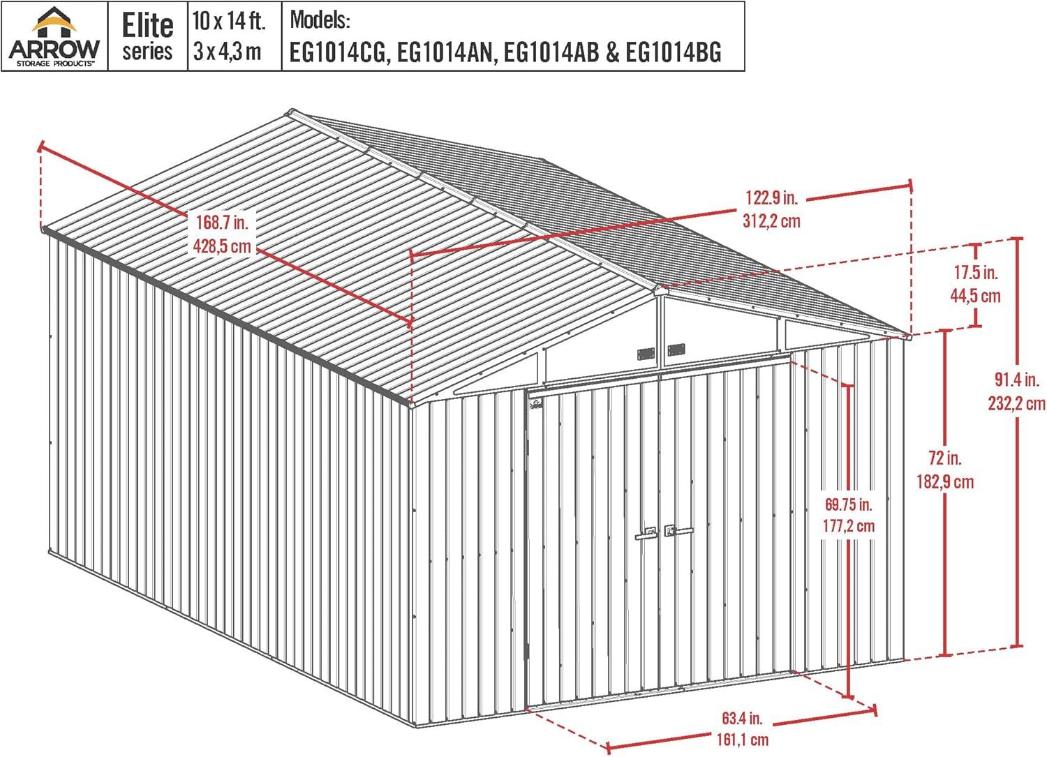 Anthracite 10' x 14' Steel Gable Roof Storage Shed