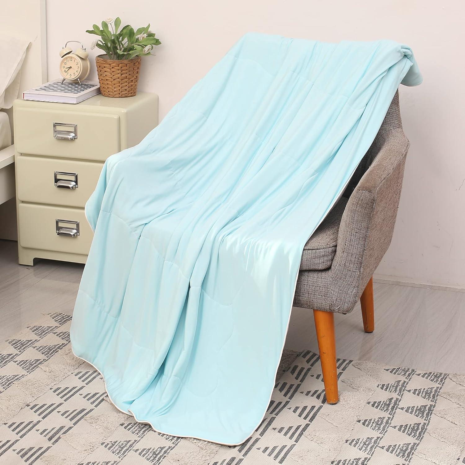 Catalonia Reversible Cooling Blanket, Lightweight Summer Comforter for Hot Sleepers, Silky Soft Summer Duvet Throw Size, 50 x 60 inches, Soft Breathable