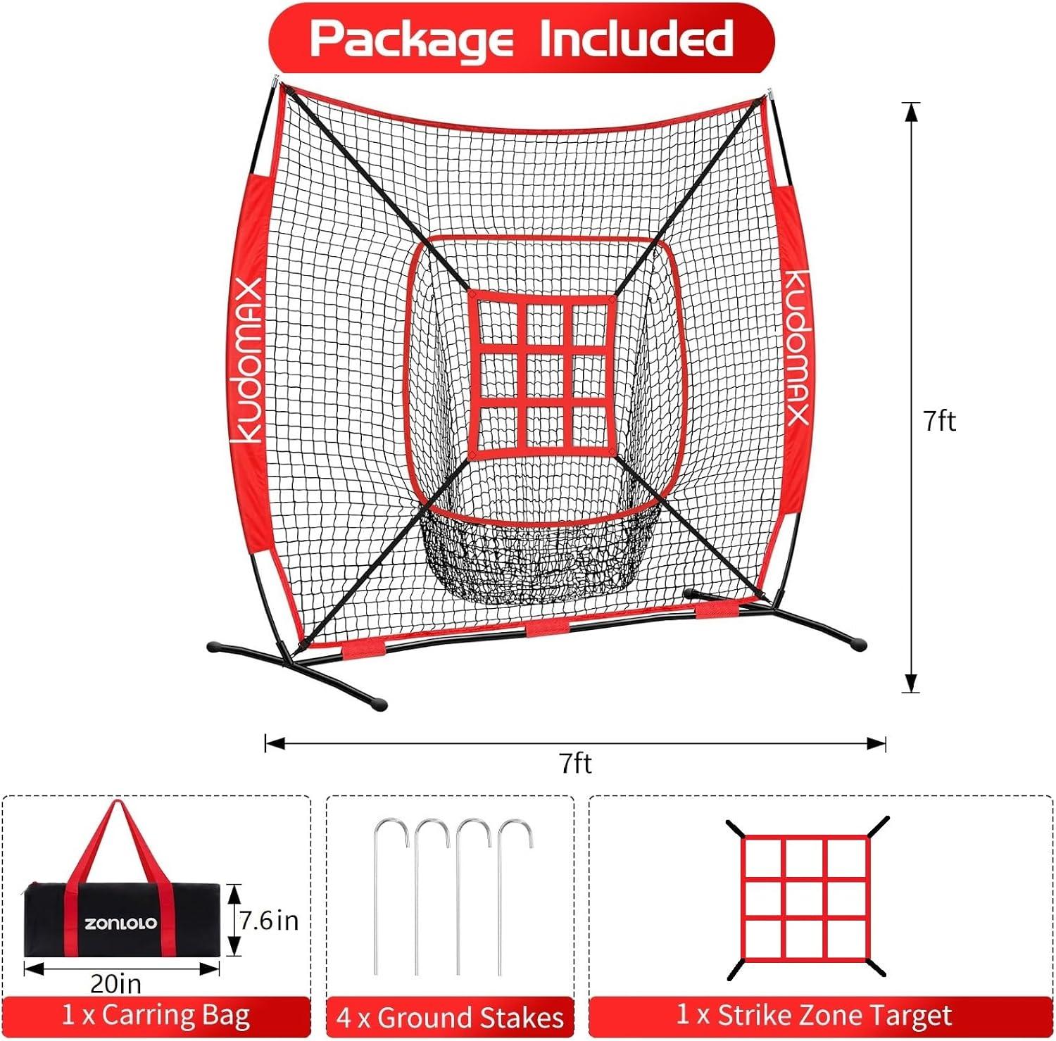 Zeny 7' x 7' Baseball Softball Practice Net Hitting Pitching Training Net w/Strike Zone,Bow Frame & Carry Bag