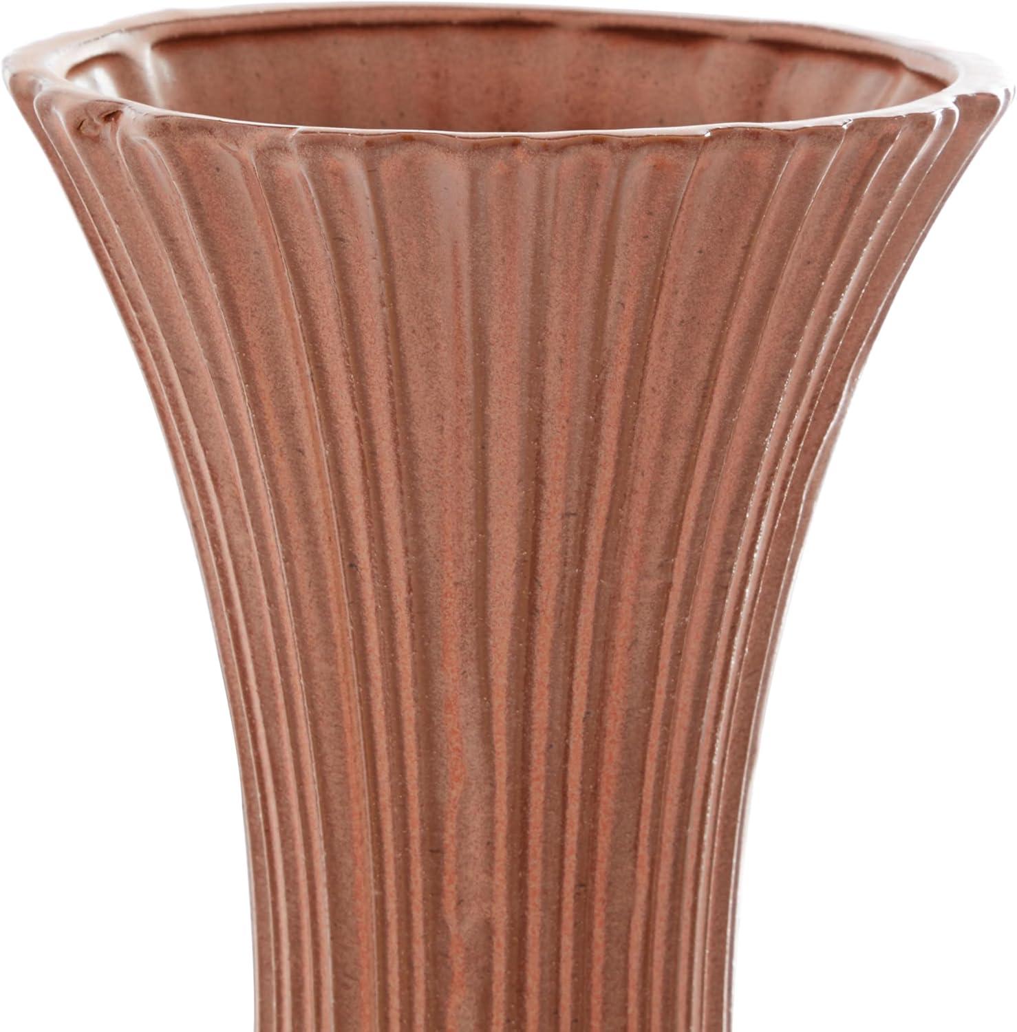 DecMode 20" Ribbed Orange Ceramic Vase