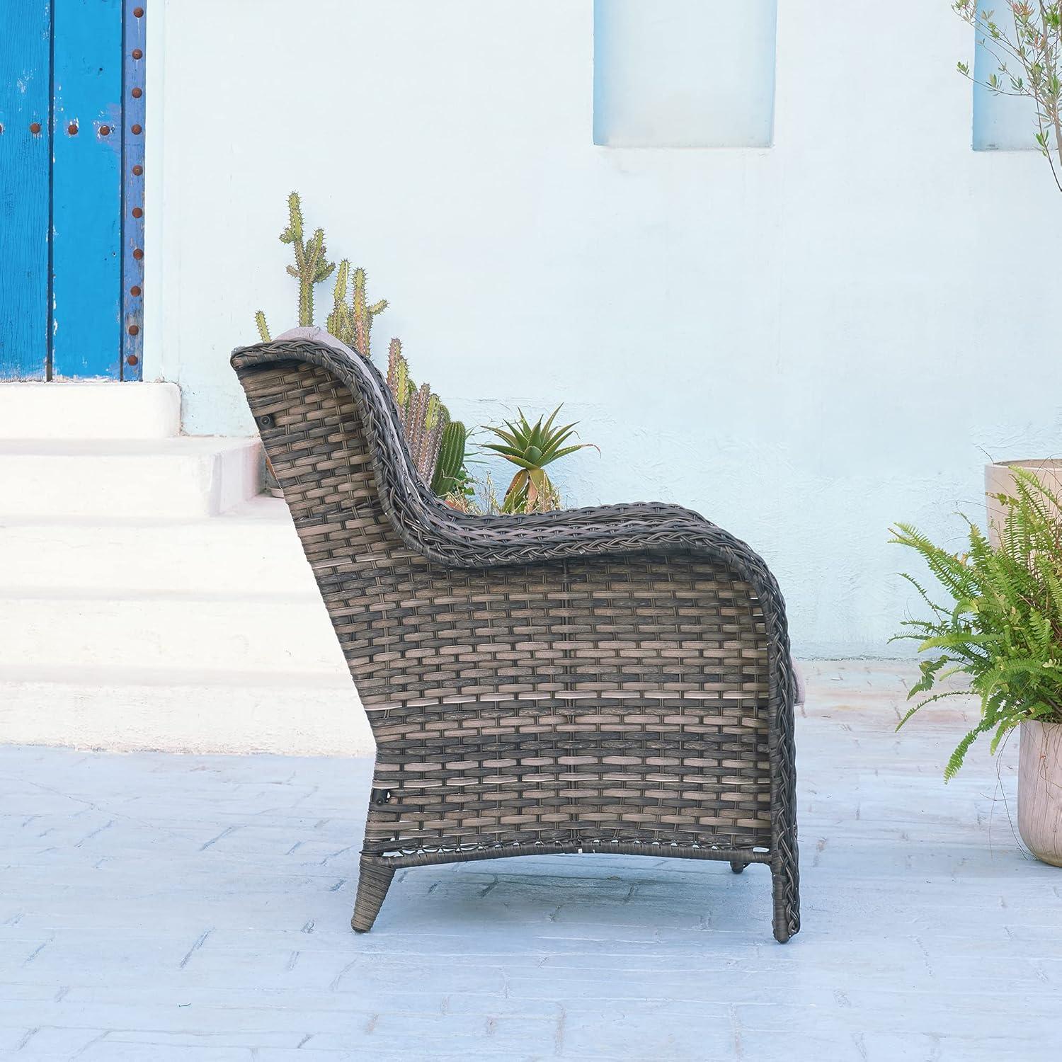 Gray Wicker Patio Chairs with Cushions, Set of 2