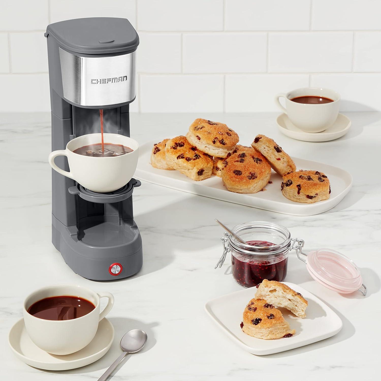 Chefman InstaCoffee Max, Brew Fresh Grounds or K-Cups With a Convenient Built-In Lift, Grey