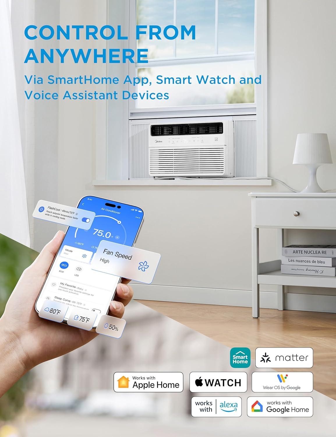 Midea MAW08S1VWT-A 8000 BTU Smart Inverter Window AC Unit w/ APP, Remote, Easy Install, White