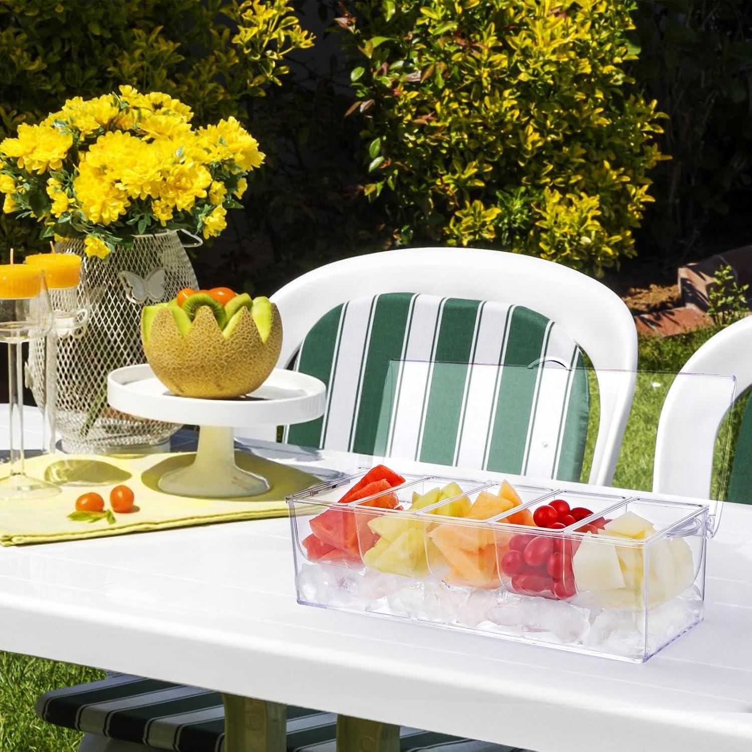 MOLIGOU Chilled Condiment Server with Lid, Chilled Condiment Tray with 5 Removable Compartments, Ice Condiment Serving Containers