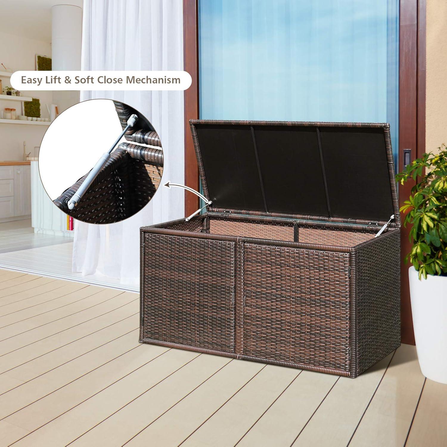 Brown Wicker and Steel 88 Gallon Deck Storage Box