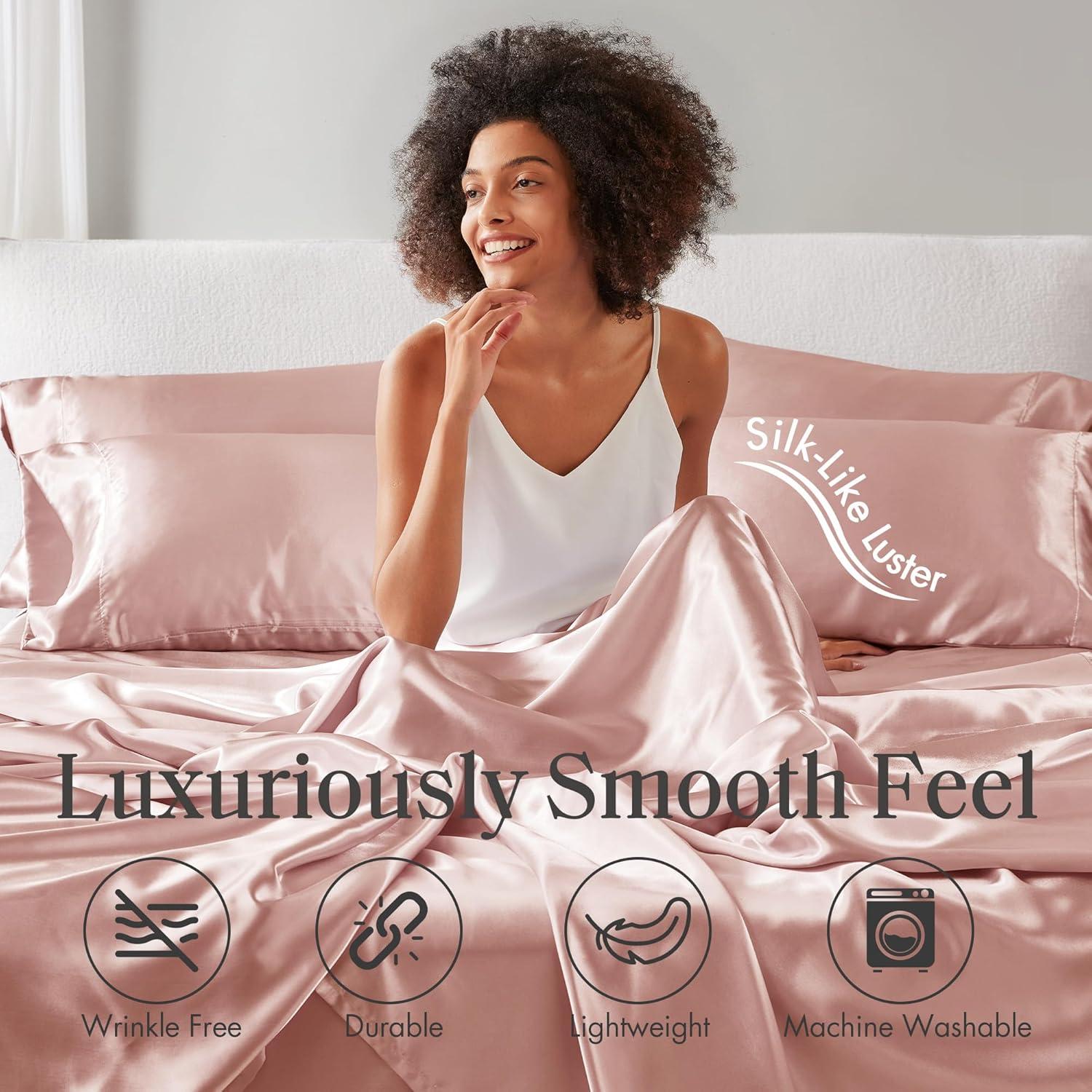 California King Satin Luxury 6pc Sheet Set Blush