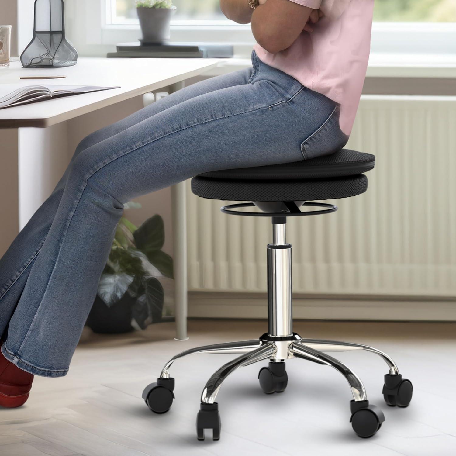 ErgoFlex Adjustable Black Rolling Balance Stool with 5-Star Base