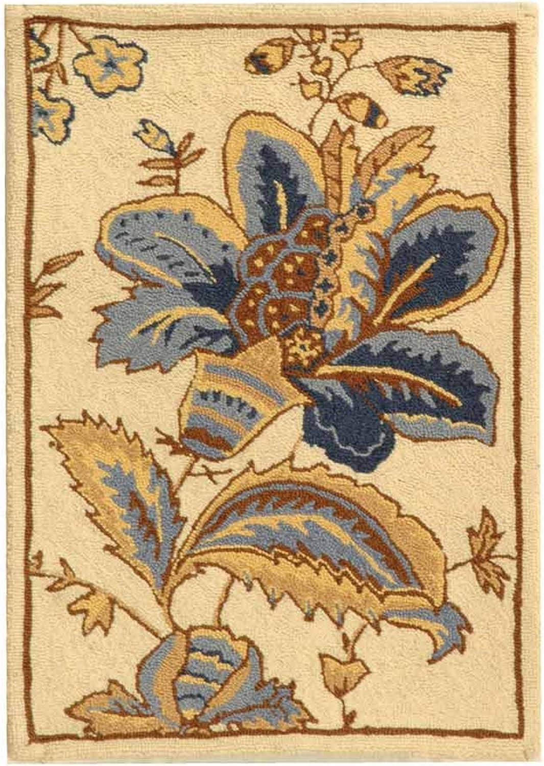 Ivory Floral Handmade Wool Area Rug, 1'8" x 2'6"