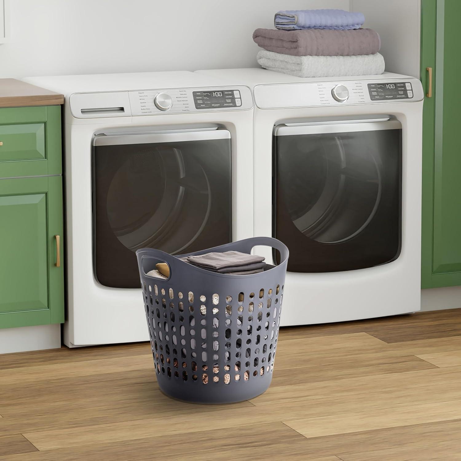 IRIS 3Pack Laundry Basket 40L Durable and Flexible, Portable Round Bin, 1.15 Bushel Hamper for Storage with Ventilation Holes for Closet Dorm, Gray