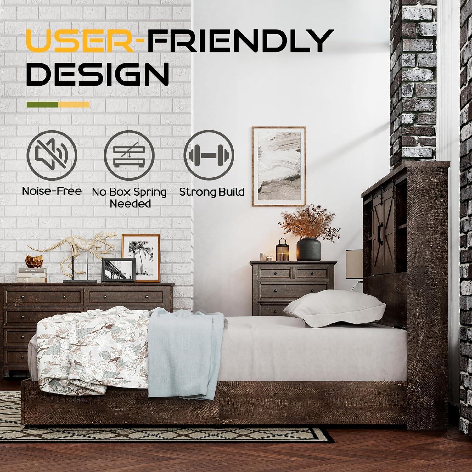 Sherell Wooden Bookcase Bed Frame